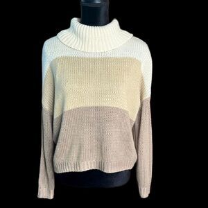 beachlunchlounge Cream Tan & Beige Turtleneck Chunky Knit Oversized Sweater | Sm